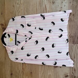 Shady Lady Size Large Pink and White Striped Satin PJ Top